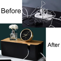 Cable Management Box with Bamboo Lid | Small Cord Hider & Organizer for Extension Cord and Surge Protector (Black), a high - quality from 1Nook
