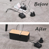 Cable Management Box with Bamboo Lid | Small Cord Hider & Organizer for Extension Cord and Surge Protector (Black), a high - quality from 1Nook