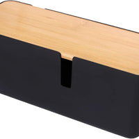 Cable Management Box with Bamboo Lid | Small Cord Hider & Organizer for Extension Cord and Surge Protector (Black), a high - quality from 1Nook