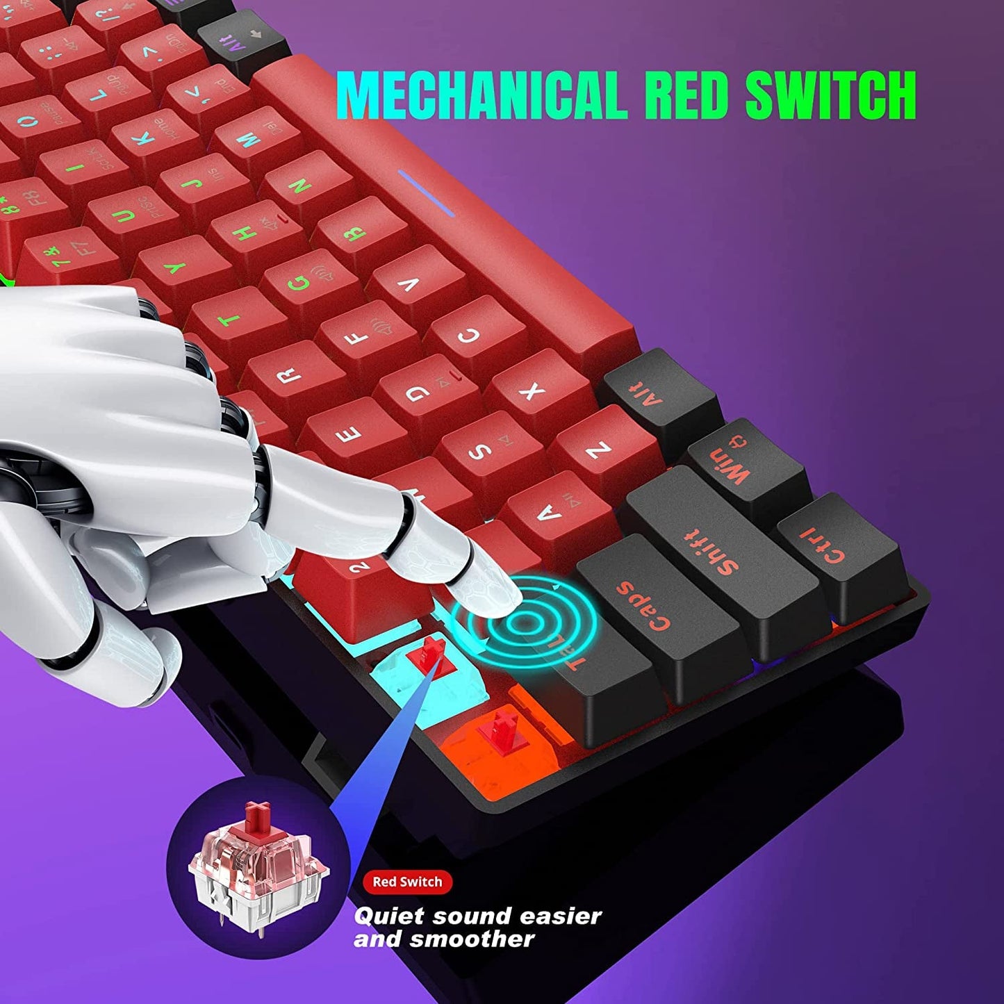 Compact Mechanical Keyboard | Mini Gaming Keyboard with 61 Keys for PC (Black - Red, Red Switches), a high - quality from 1Nook