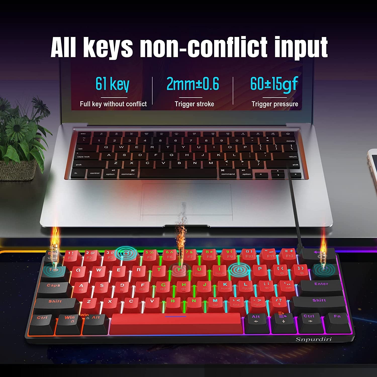Compact Mechanical Keyboard | Mini Gaming Keyboard with 61 Keys for PC (Black - Red, Red Switches), a high - quality from 1Nook