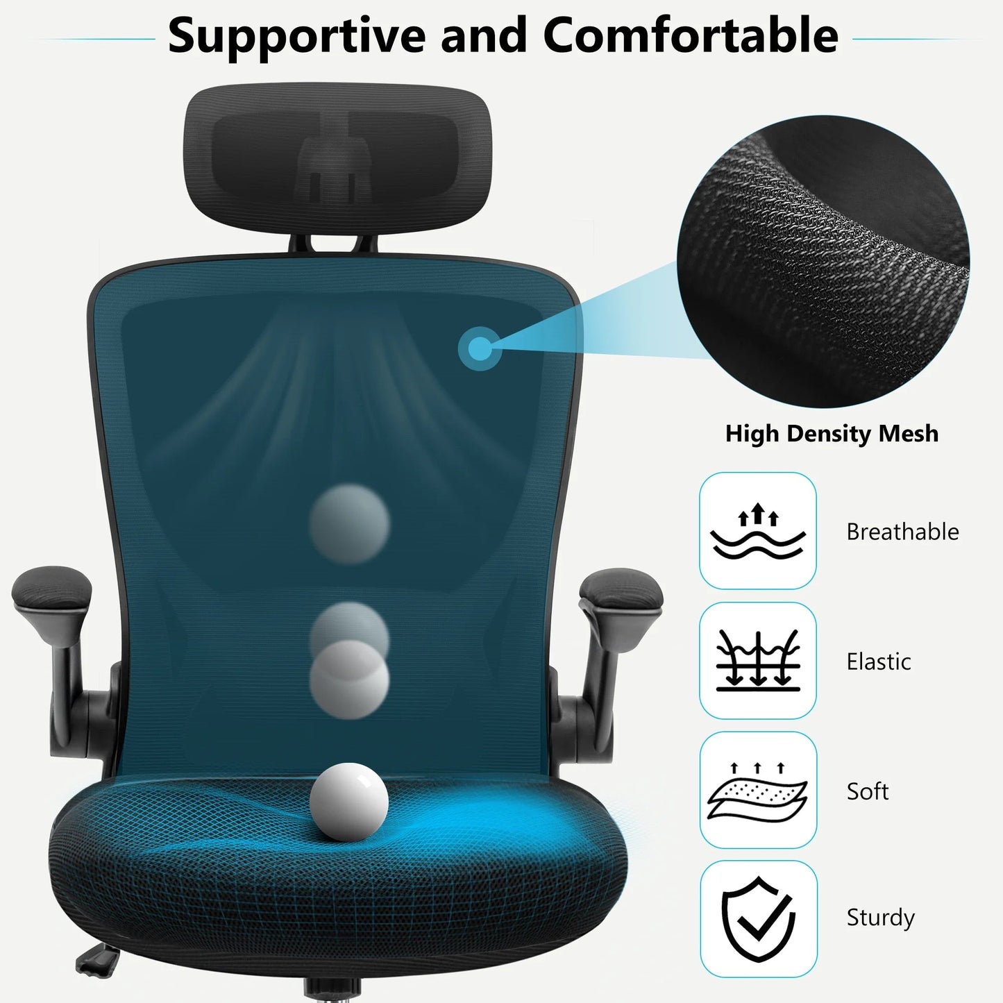 COOLHUT High - Back Ergonomic Office Chair | Breathable Mesh Desk Chair with Flip - Up Arms & Lumbar Support (Black), a high - quality from 1Nook
