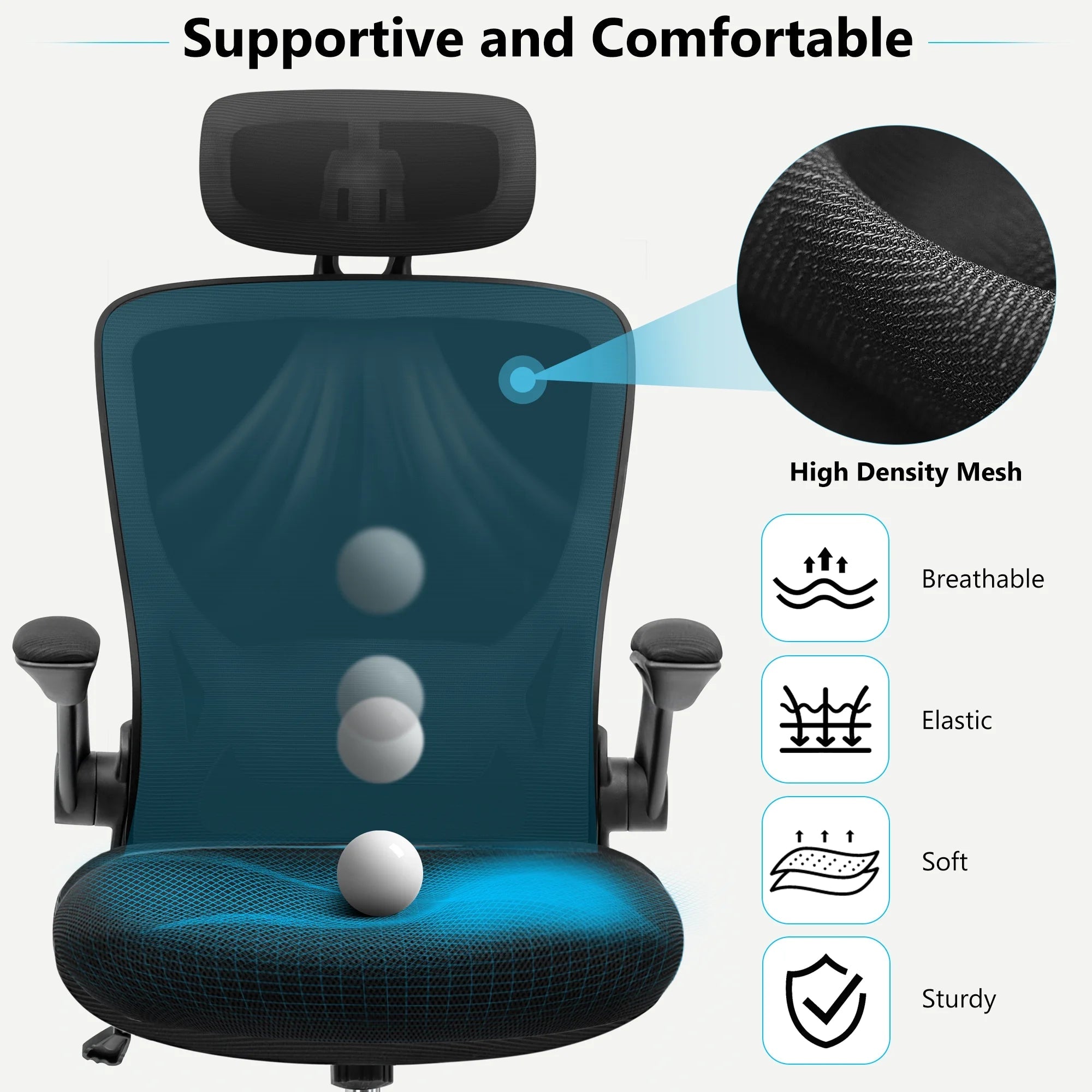 COOLHUT High - Back Ergonomic Office Chair | Breathable Mesh Desk Chair with Flip - Up Arms & Lumbar Support (Black), a high - quality from 1Nook