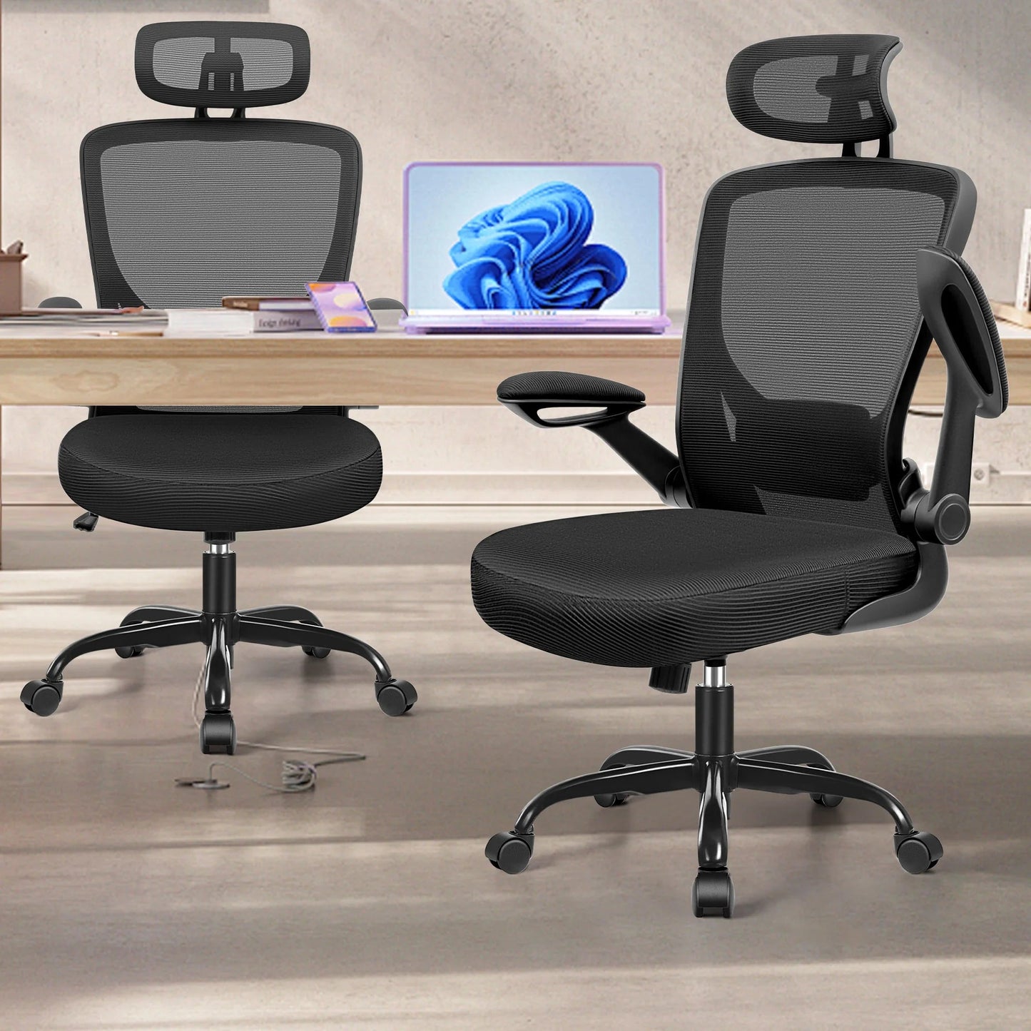 COOLHUT High - Back Ergonomic Office Chair | Breathable Mesh Desk Chair with Flip - Up Arms & Lumbar Support (Black), a high - quality from 1Nook