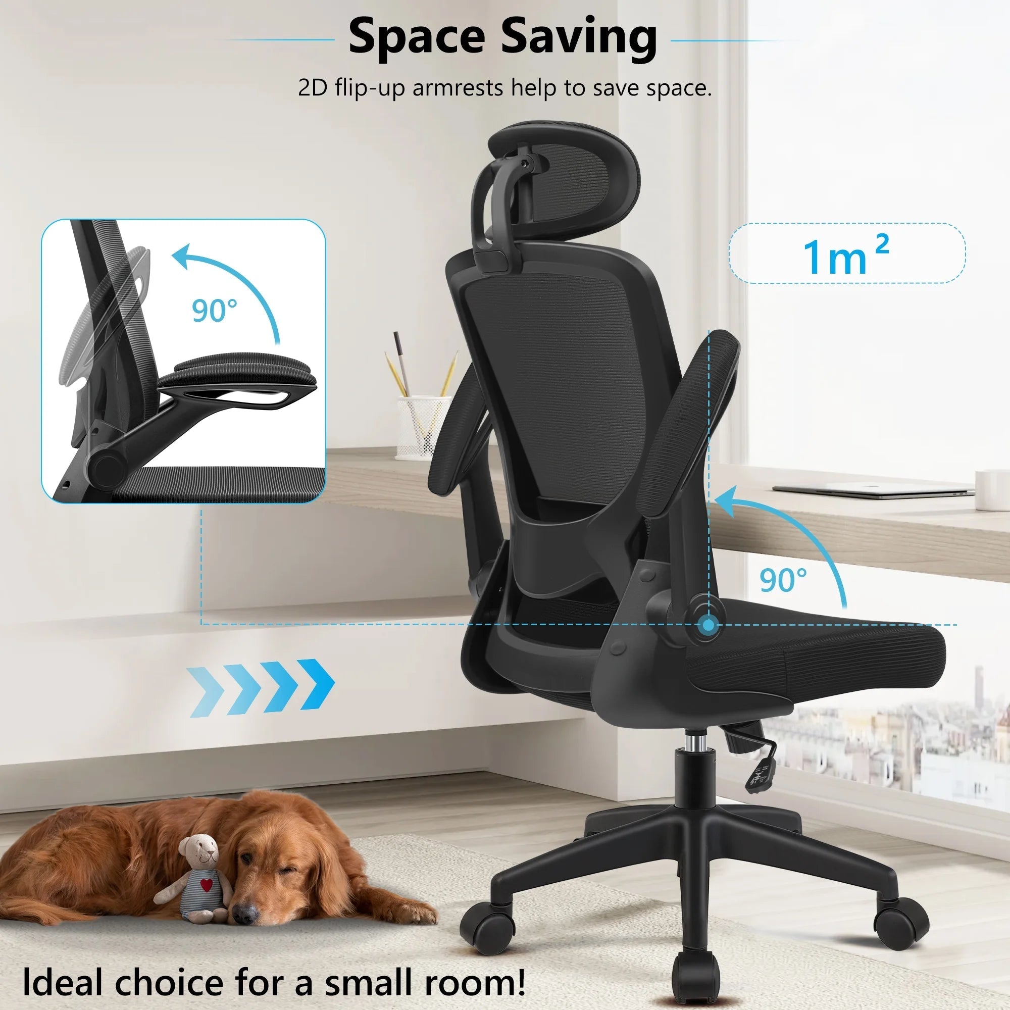 COOLHUT High - Back Ergonomic Office Chair | Breathable Mesh Desk Chair with Flip - Up Arms & Lumbar Support (Black), a high - quality from 1Nook