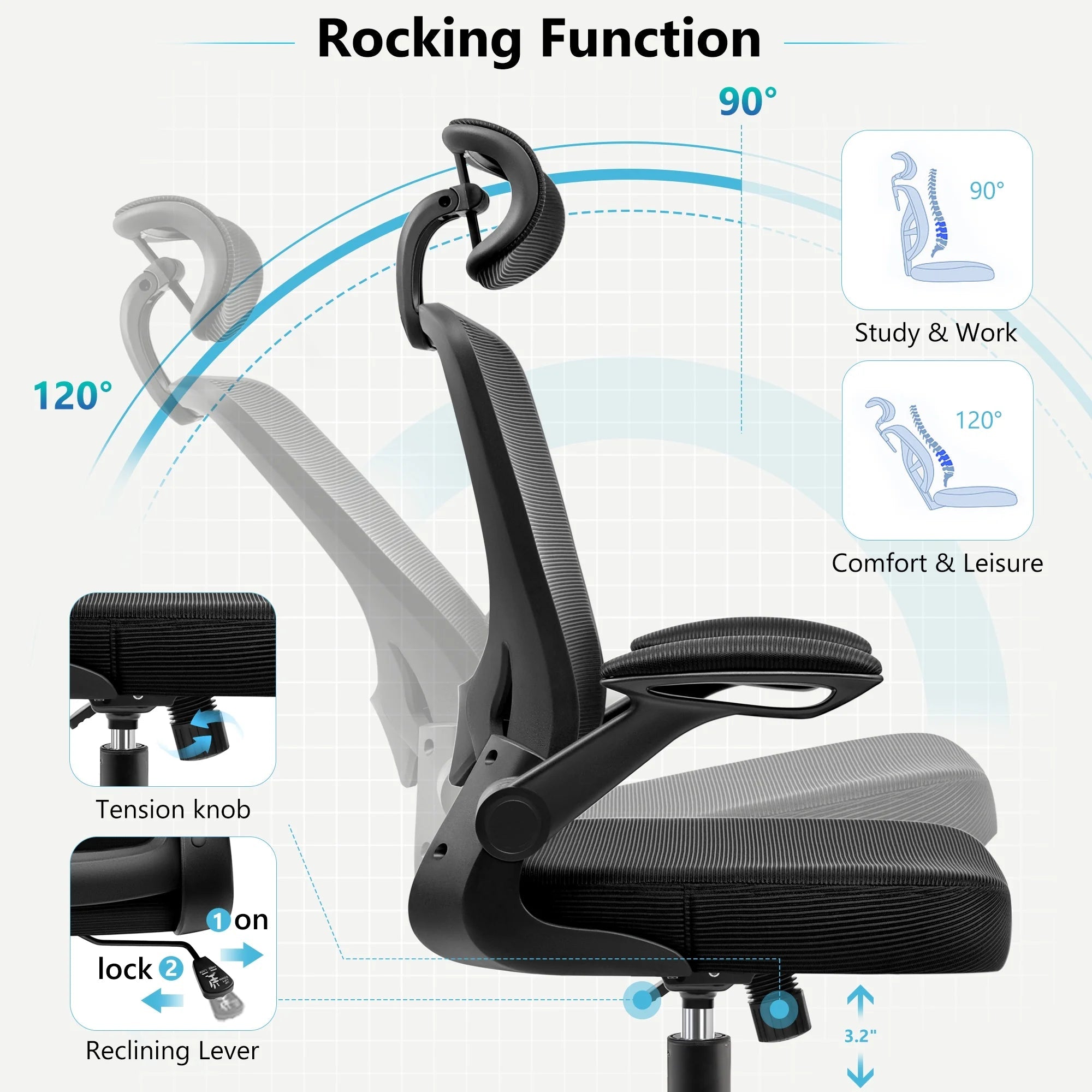 COOLHUT High - Back Ergonomic Office Chair | Breathable Mesh Desk Chair with Flip - Up Arms & Lumbar Support (Black), a high - quality from 1Nook