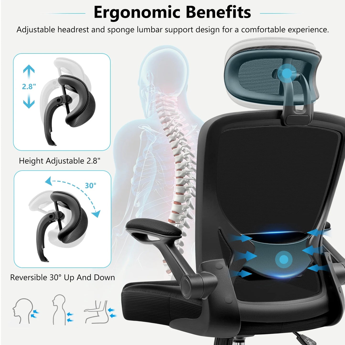 COOLHUT High - Back Ergonomic Office Chair | Breathable Mesh Desk Chair with Flip - Up Arms & Lumbar Support (Black), a high - quality from 1Nook