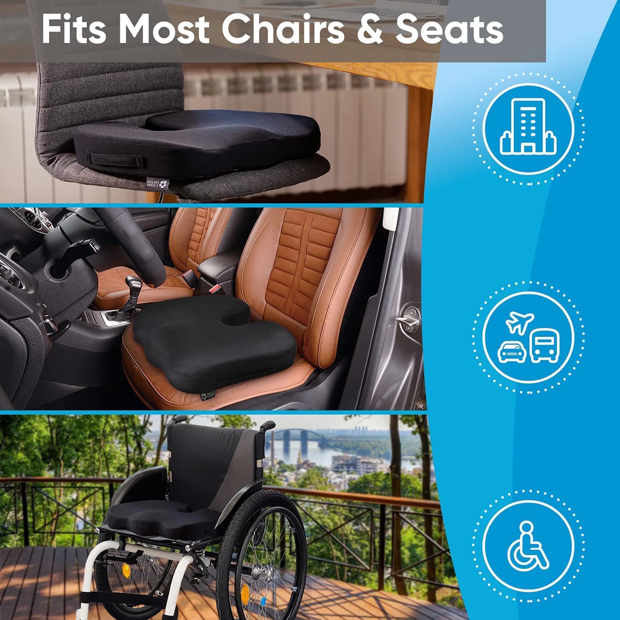 Cooling Gel Memory Foam Seat Cushion | U - Shaped Ergonomic Pillow for Office Chair & Car Tailbone Pain Relief, a high - quality from 1Nook