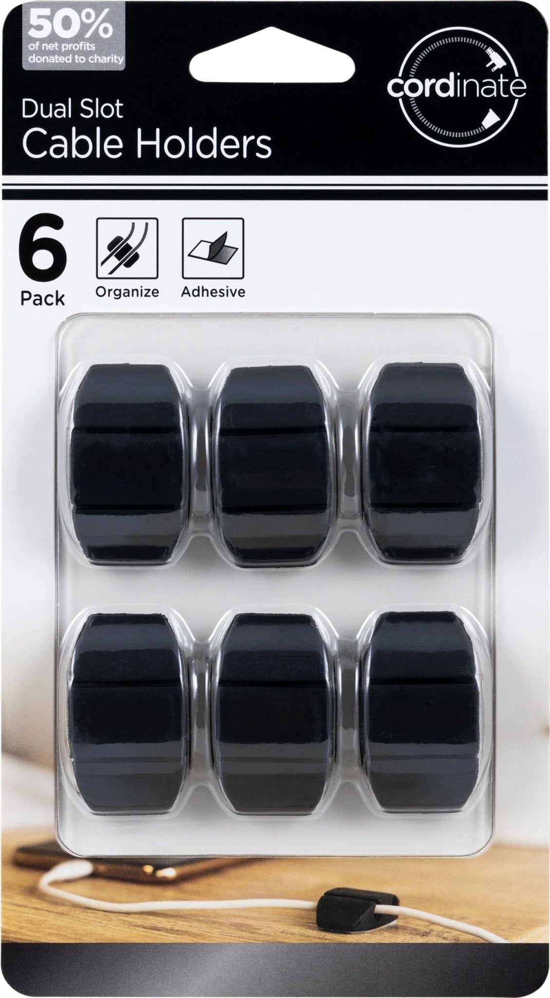 Cordinate Cable Management Dots (6 - Pack) | Dual - Slot Adhesive Cord Holders for Desktop & Nightstand Wire Organization, a high - quality from 1Nook