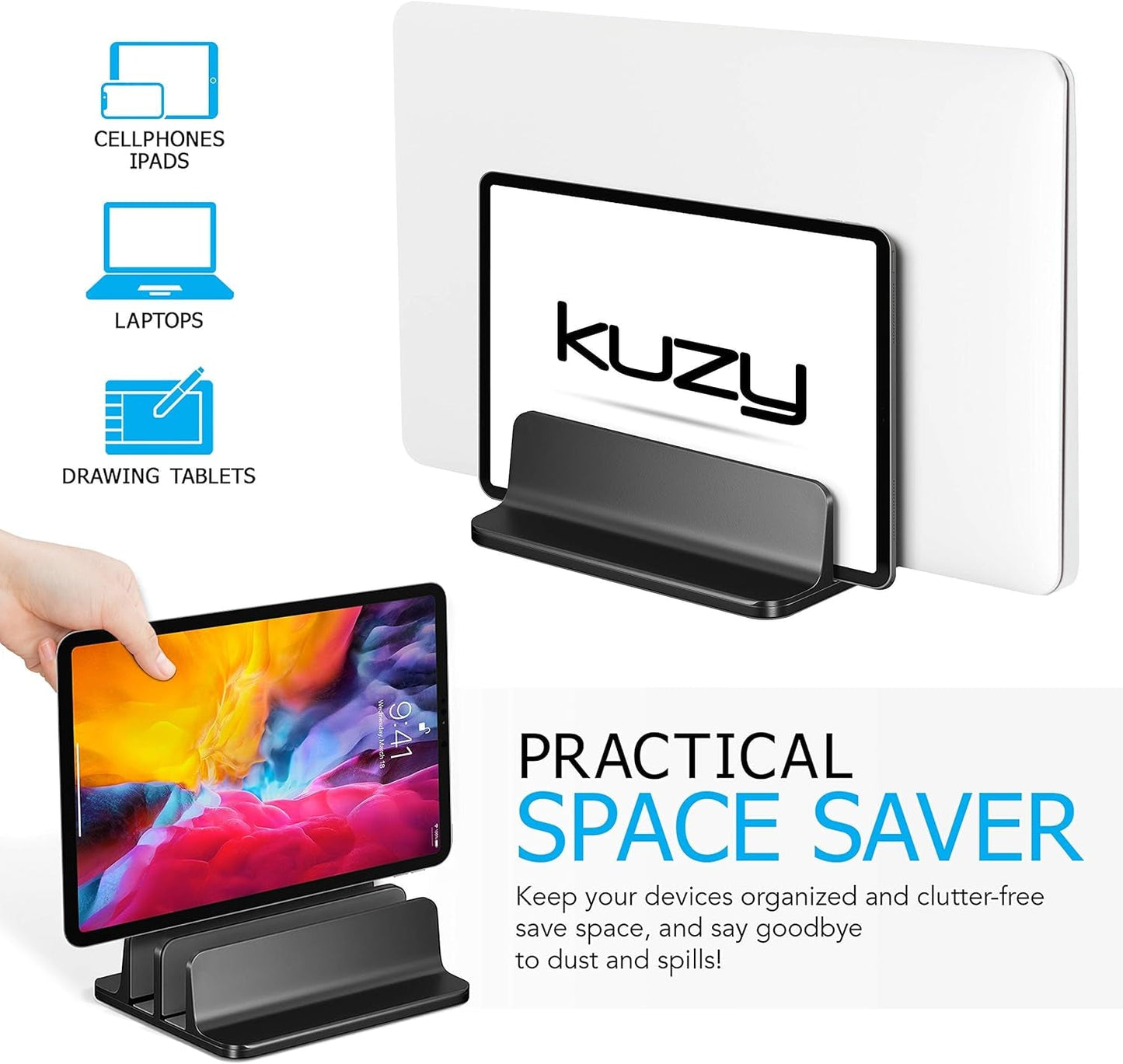 Dual - Slot Vertical Laptop Stand | Adjustable Aluminum Black, a high - quality from 1Nook