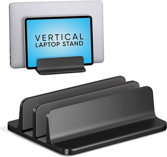 Dual - Slot Vertical Laptop Stand | Adjustable Aluminum Black, a high - quality from 1Nook