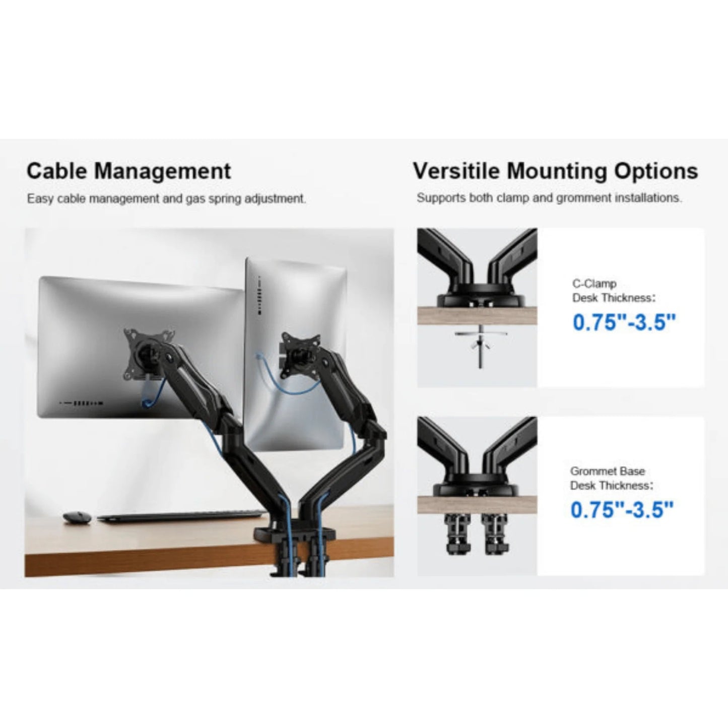 ErgoAV Gas Spring Desk Mount for Dual Monitors 13" to 27", a high - quality from 1Nook