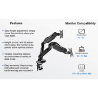 ErgoAV Gas Spring Desk Mount for Dual Monitors 13" to 27", a high - quality from 1Nook