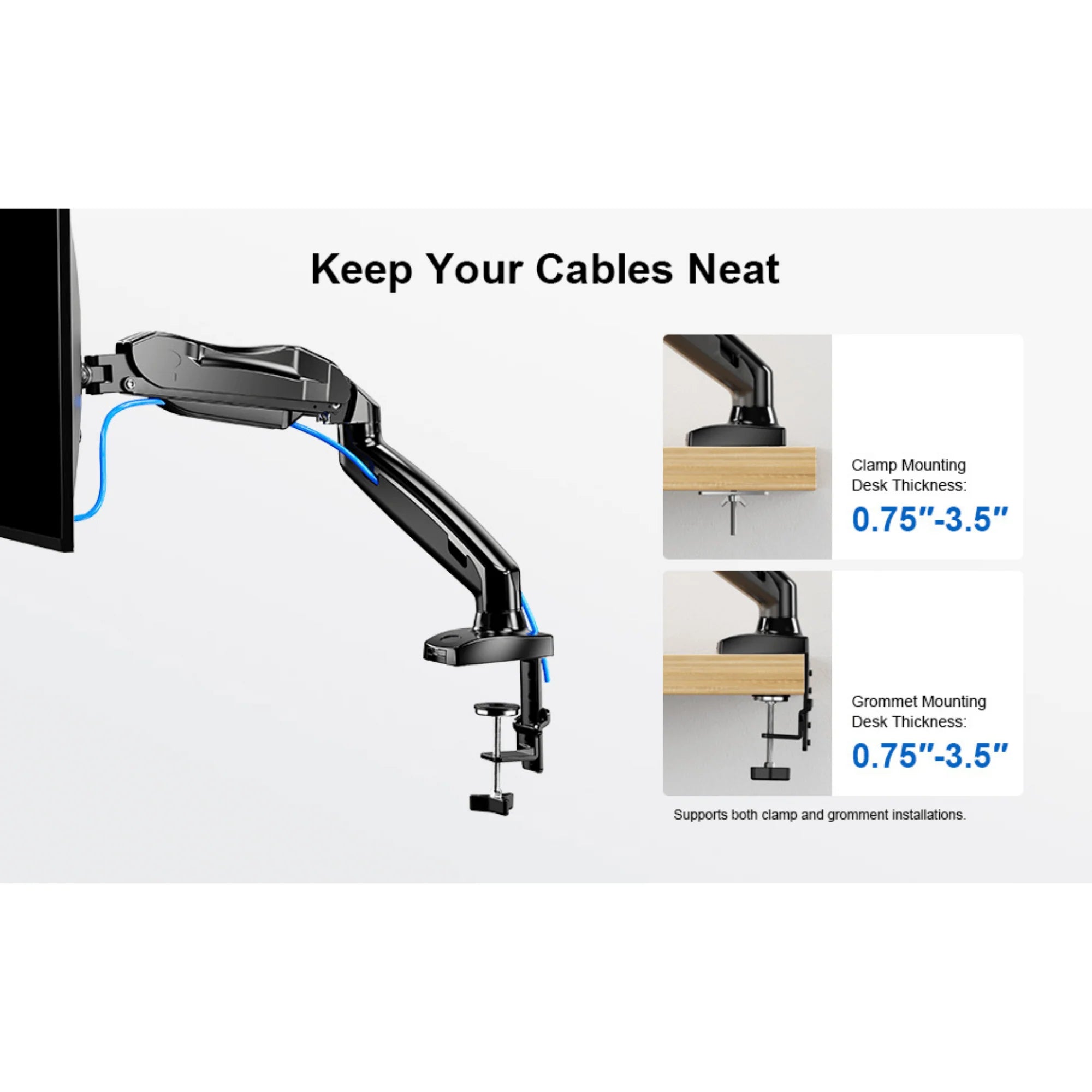 ErgoAV Gas Spring Desk Mount for Single Monitors 13" to 27", a high - quality from 1Nook