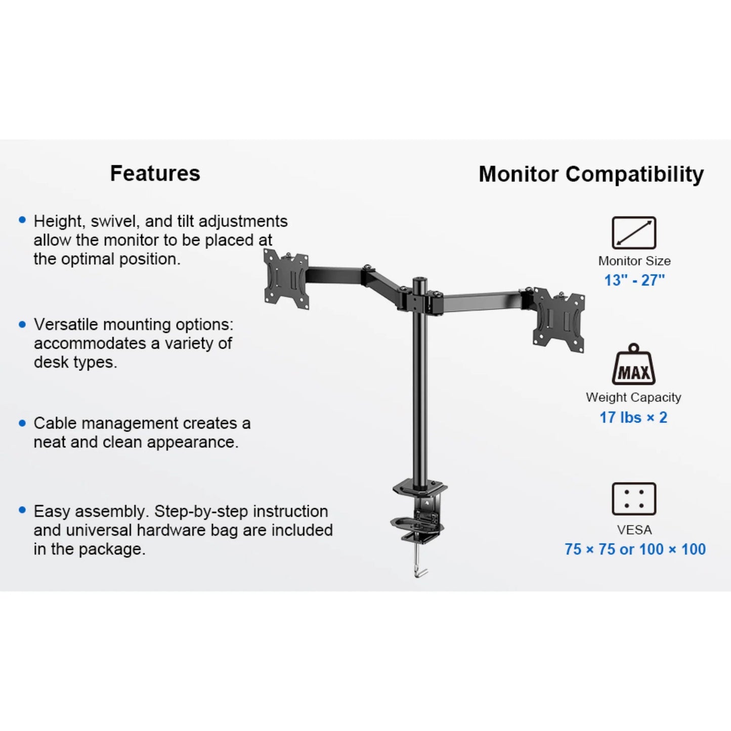 ErgoAV Motion Desk Stand for Dual Monitors 13" to 27" up to 17Lbs, a high - quality from 1Nook