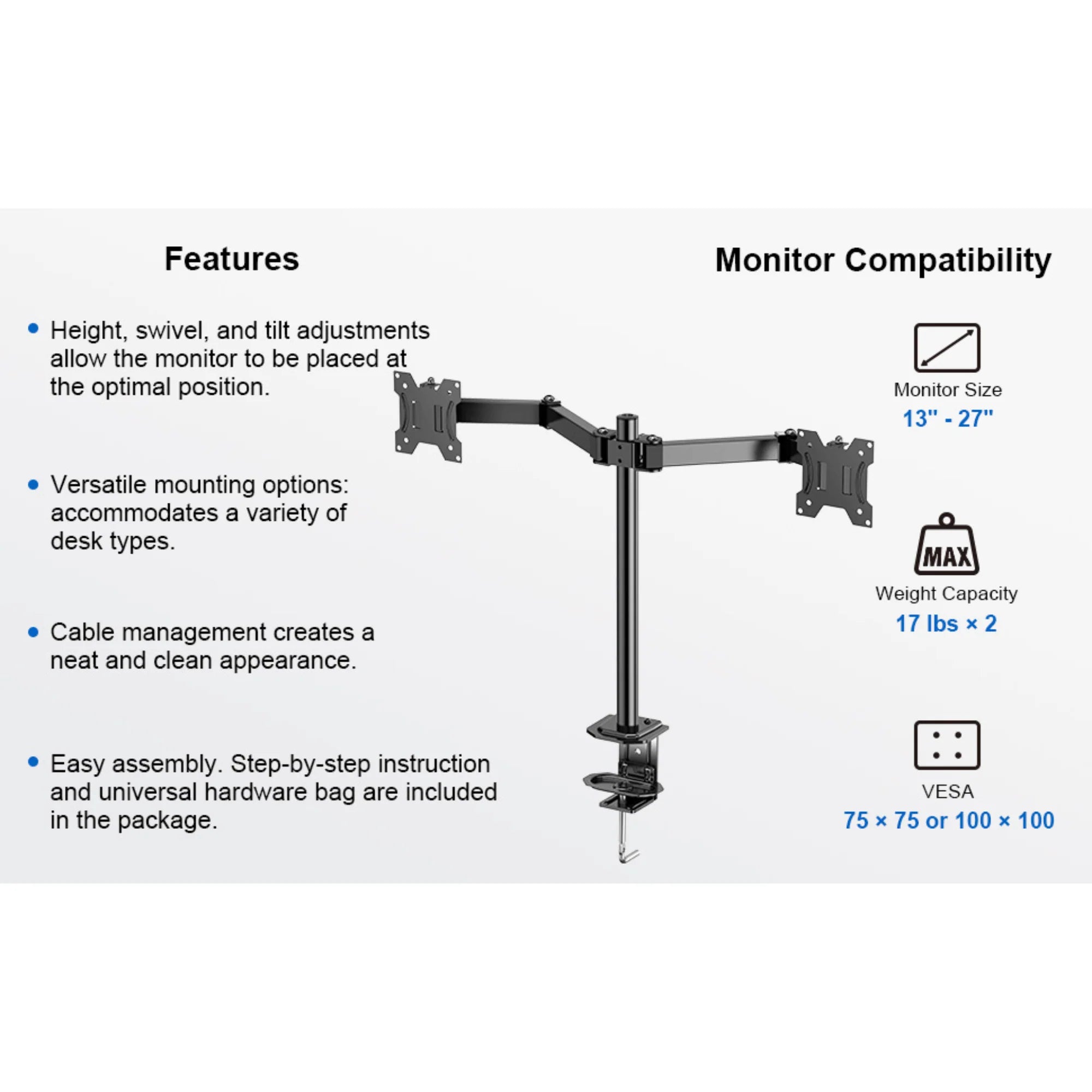 ErgoAV Motion Desk Stand for Dual Monitors 13" to 27" up to 17Lbs, a high - quality from 1Nook