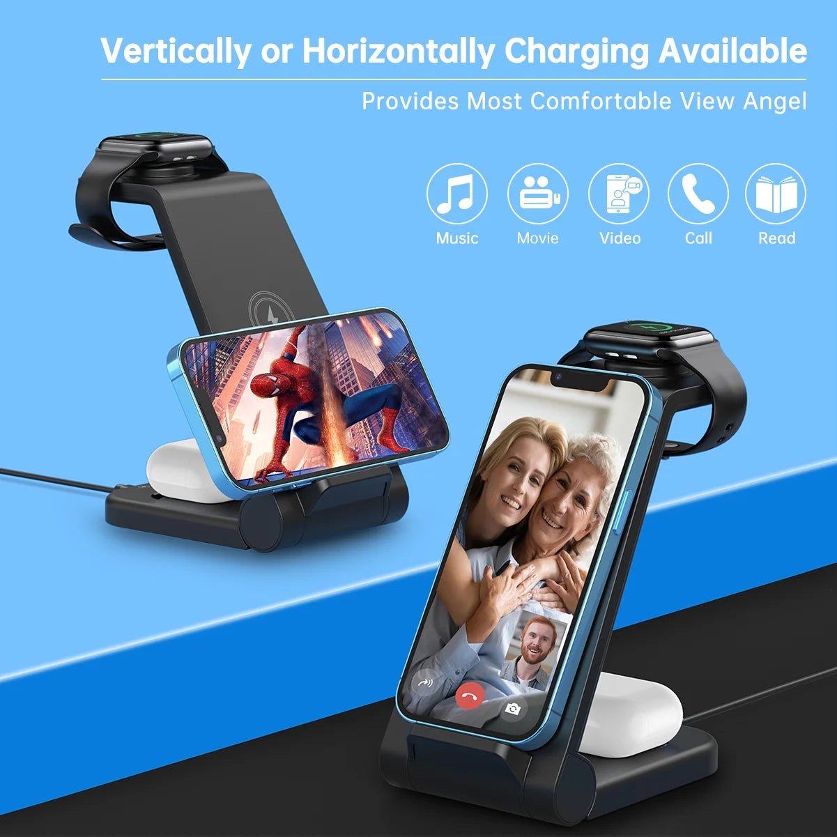 Foldable 3 - in - 1 Wireless Charging Station | Fast Charger Stand for iPhone, Apple Watch & AirPods (18W Adapter Included), a high - quality from 1Nook