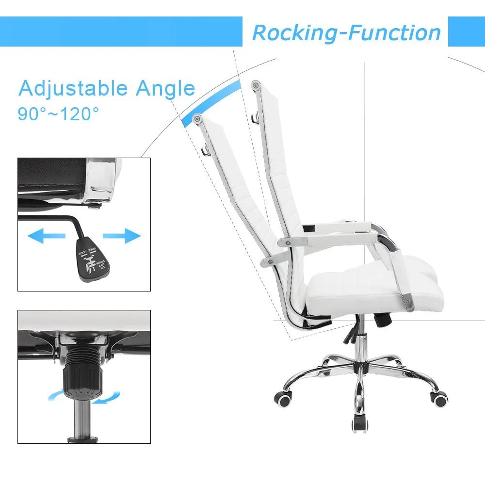 Lacoo High - Back Executive Office Chair | Ribbed Faux Leather Ergonomic Desk Chair with Lumbar Support (White), a high - quality from 1Nook