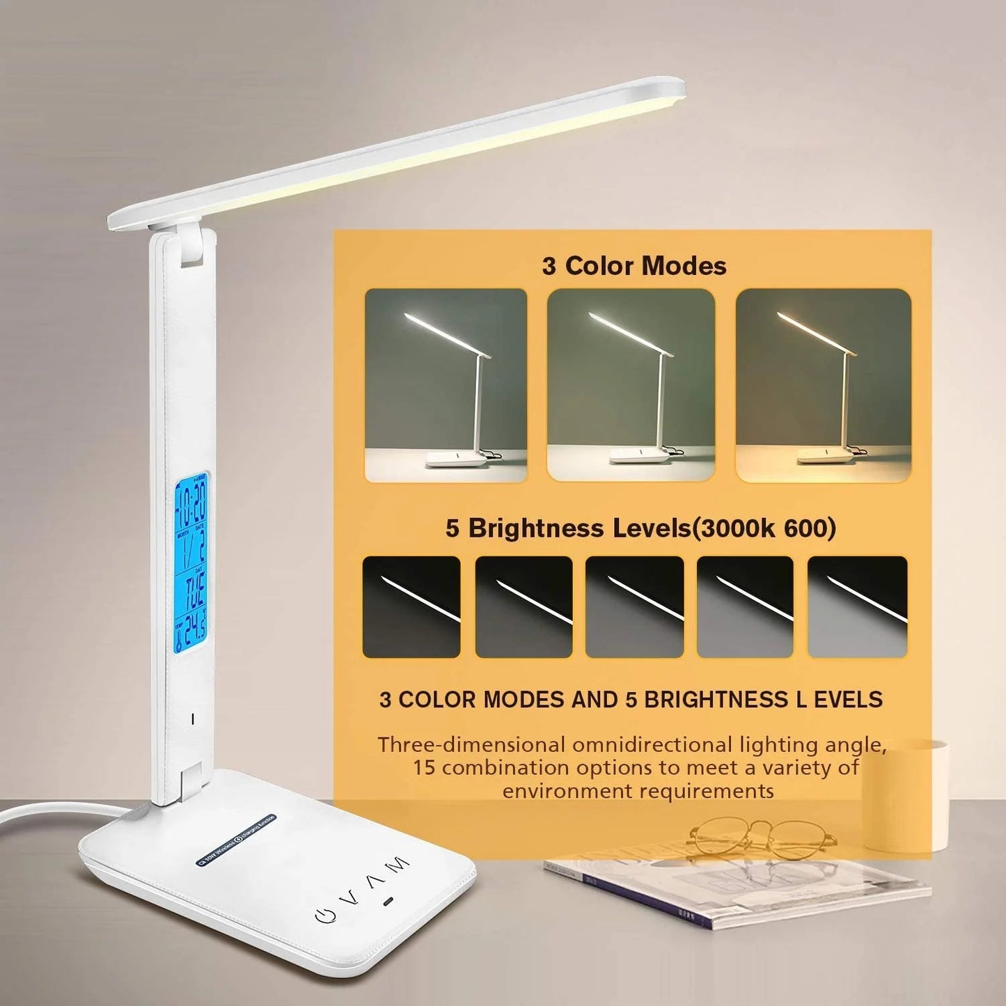 LED Desk Lamp with Wireless Charger, USB Port & LCD Display | 5 - in - 1 Dimmable Office Table Lamp with Clock & Alarm, a high - quality from 1Nook