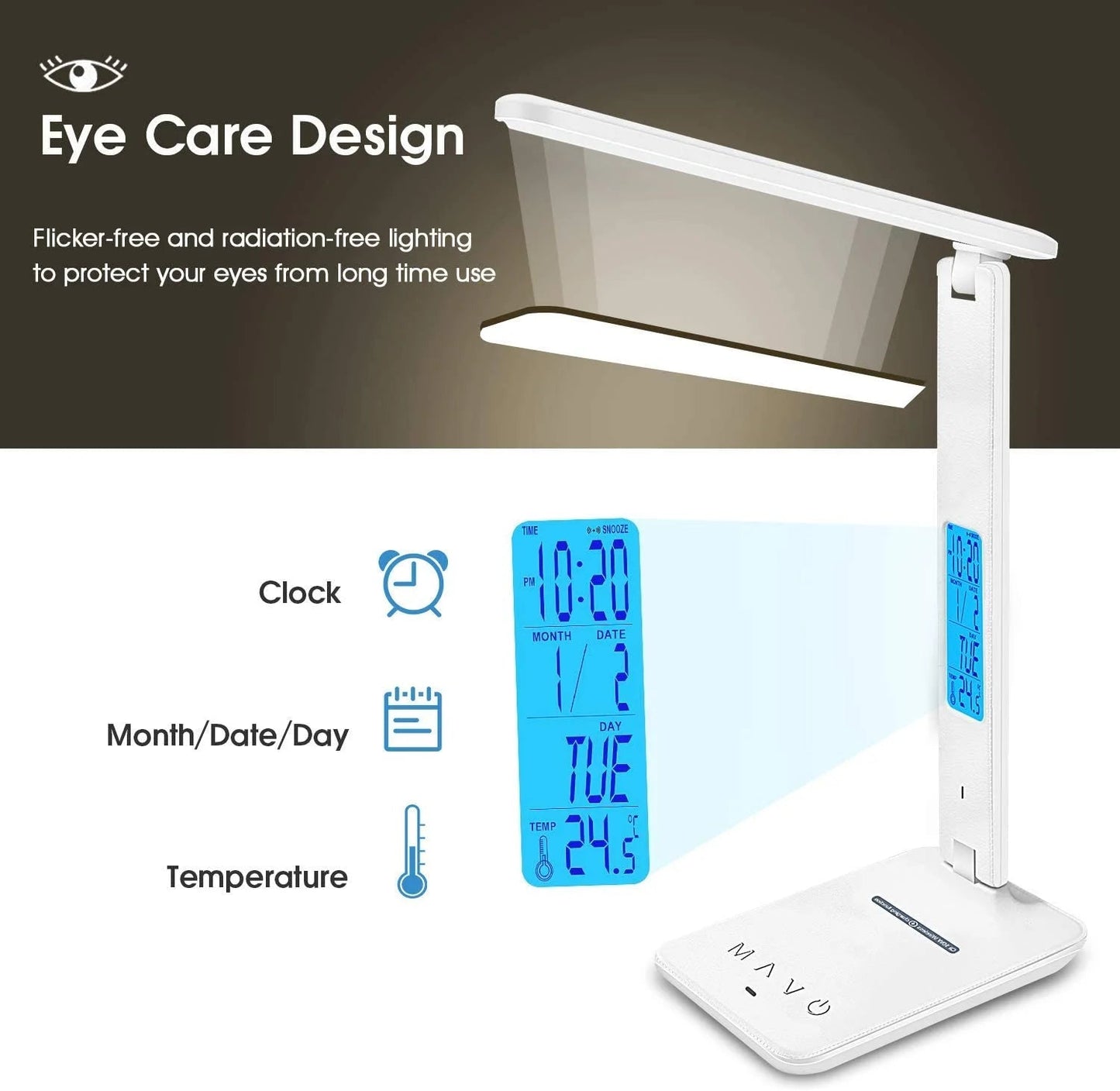 LED Desk Lamp with Wireless Charger, USB Port & LCD Display | 5 - in - 1 Dimmable Office Table Lamp with Clock & Alarm, a high - quality from 1Nook