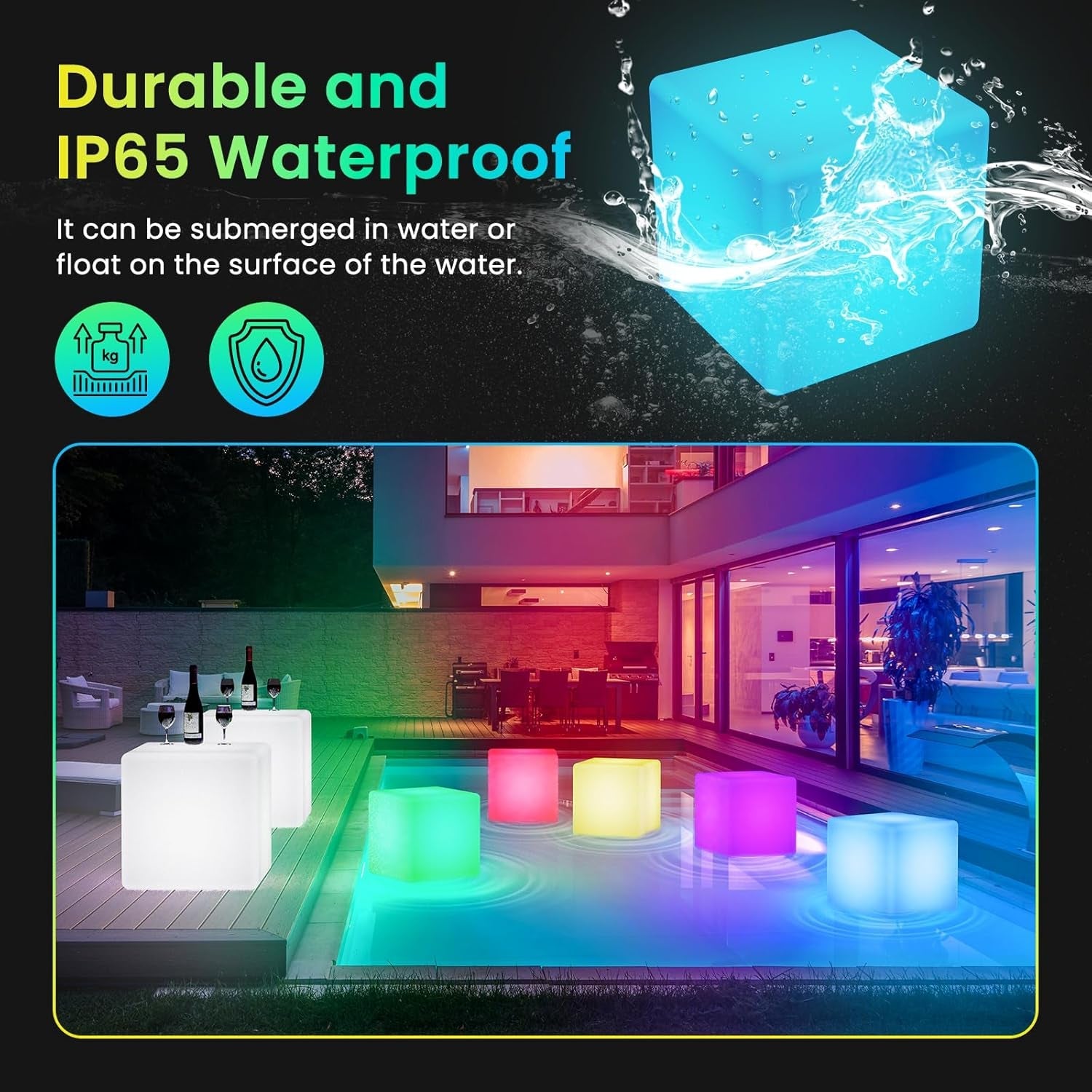 LOFTEK 4 - Inch Rechargeable LED Cube Light | Waterproof RGB Mood Lamp with Remote for Kids, Pools & Parties, a high - quality from 1Nook