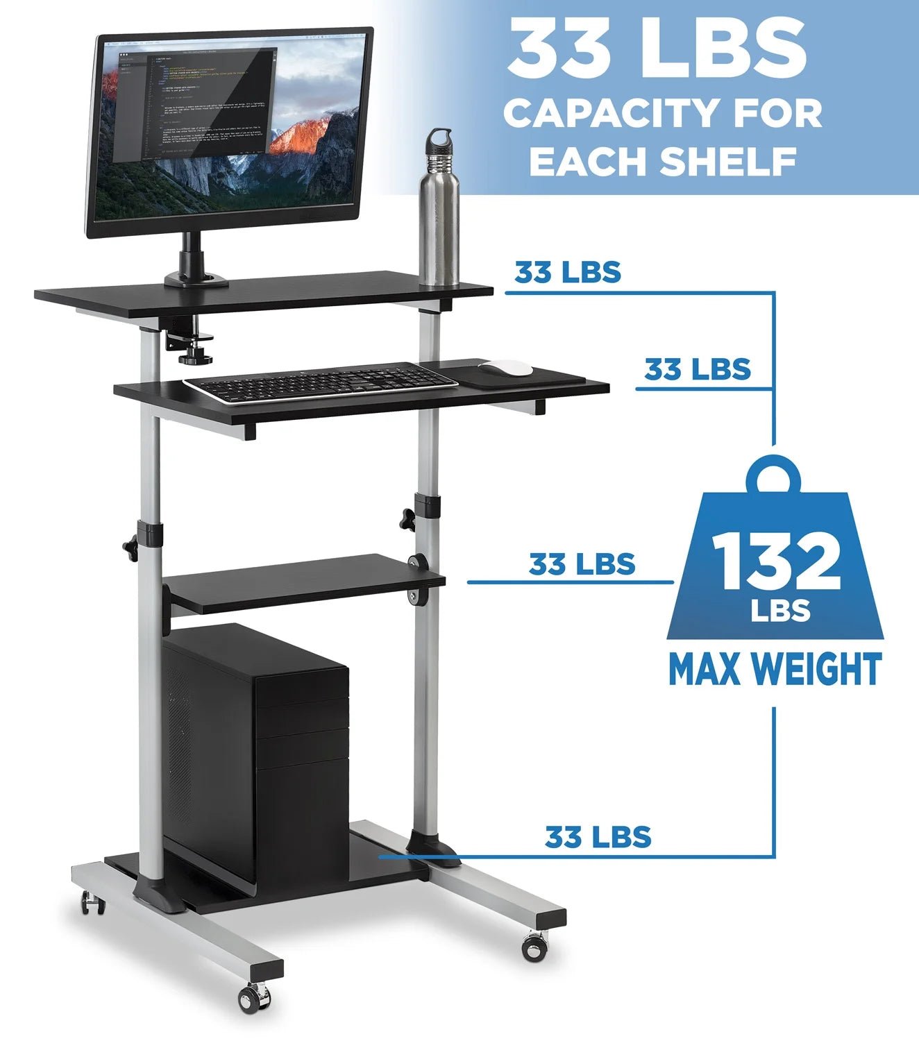 Mount - It MI - 7940 Mobile Standing Desk & Rolling Workstation | Height Adjustable Presentation Cart with 4 Shelves, a high - quality from 1Nook