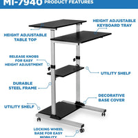 Mount - It MI - 7940 Mobile Standing Desk & Rolling Workstation | Height Adjustable Presentation Cart with 4 Shelves, a high - quality from 1Nook