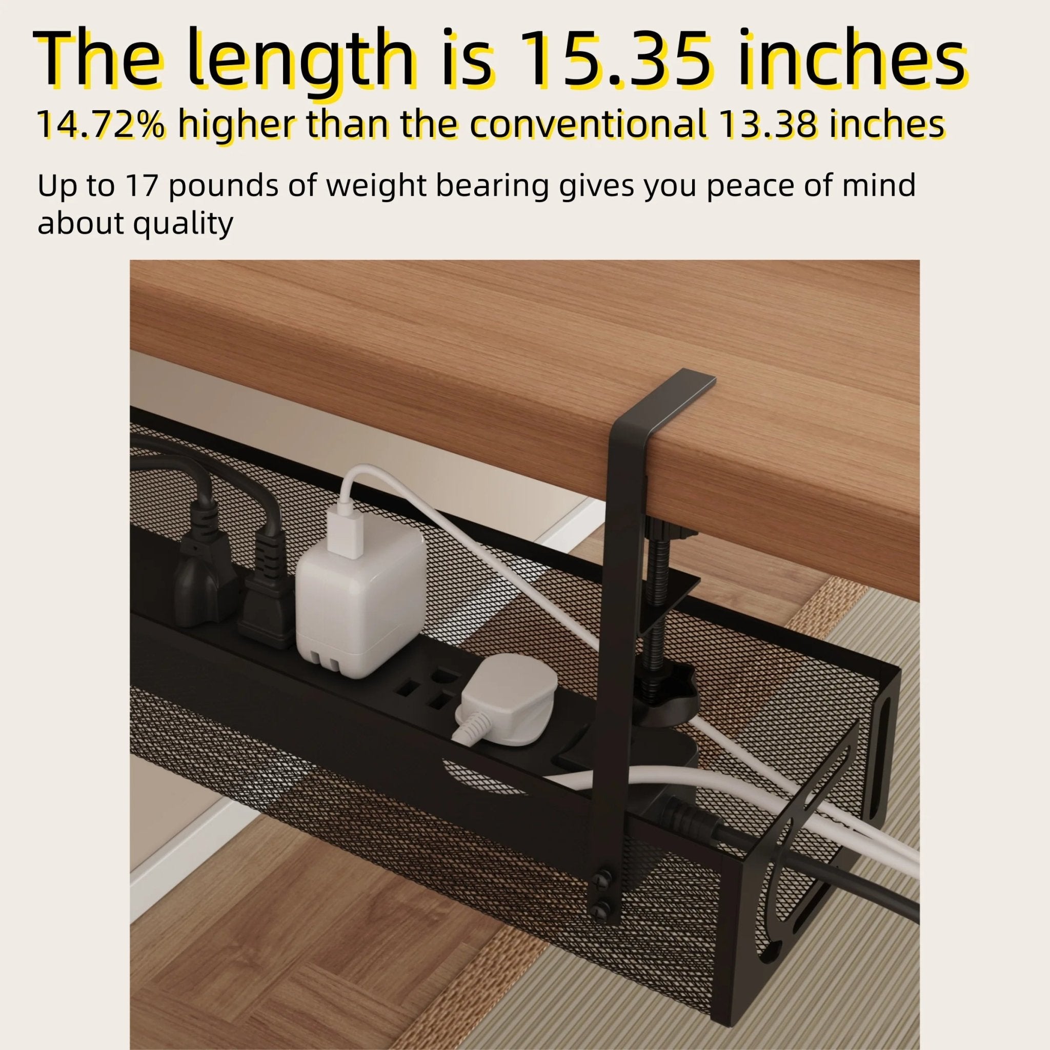 No - Drill Under Desk Cable Management Tray | Clamp - On Cord Organizer & Raceway for Office and Standing Desks, a high - quality from 1Nook