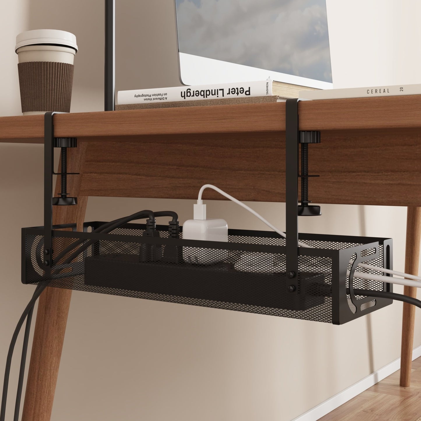 No - Drill Under Desk Cable Management Tray | Clamp - On Cord Organizer & Raceway for Office and Standing Desks, a high - quality from 1Nook
