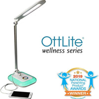 OttLite Glow LED Desk Lamp with USB Charging Port | ClearSun Eye - Care Technology & Color - Changing Base, a high - quality from 1Nook