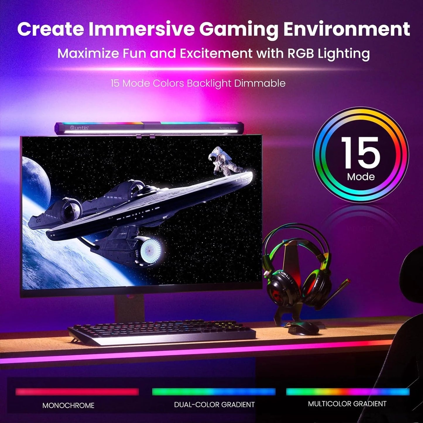 Quntis RGB Monitor Light Bar with Backlight | Dual Source Gaming & Office Desk Lamp for Eye Care, a high - quality from 1Nook
