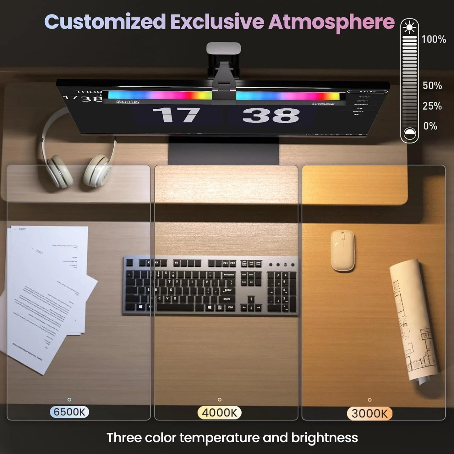 Quntis RGB Monitor Light Bar with Backlight | Dual Source Gaming & Office Desk Lamp for Eye Care, a high - quality from 1Nook