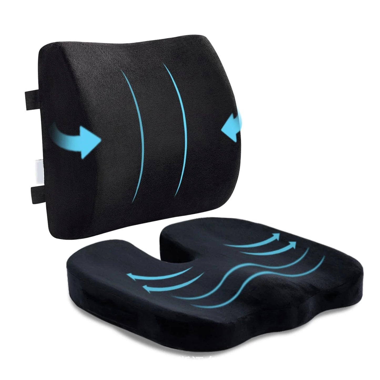 Seat Cushion and Lumbar Support Pillow Set | Ergonomic Memory Foam for Office Chair Back Pain Relief, a high - quality from 1Nook