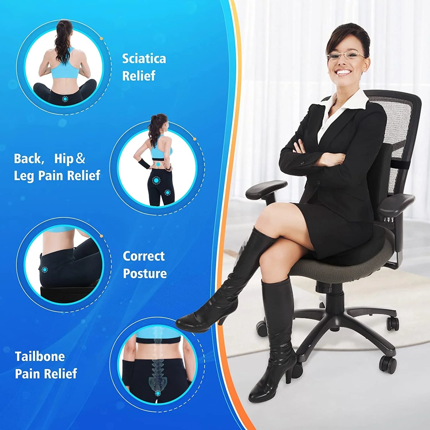 Seat Cushion and Lumbar Support Pillow Set | Ergonomic Memory Foam for Office Chair Back Pain Relief, a high - quality from 1Nook
