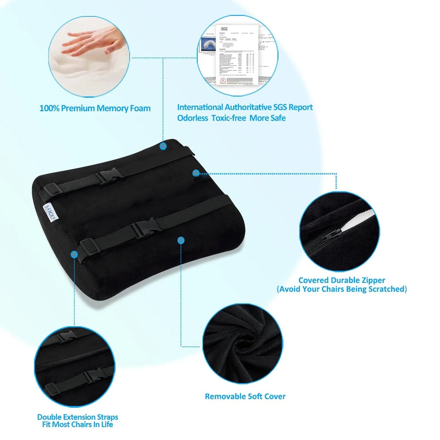 Seat Cushion and Lumbar Support Pillow Set | Ergonomic Memory Foam for Office Chair Back Pain Relief, a high - quality from 1Nook