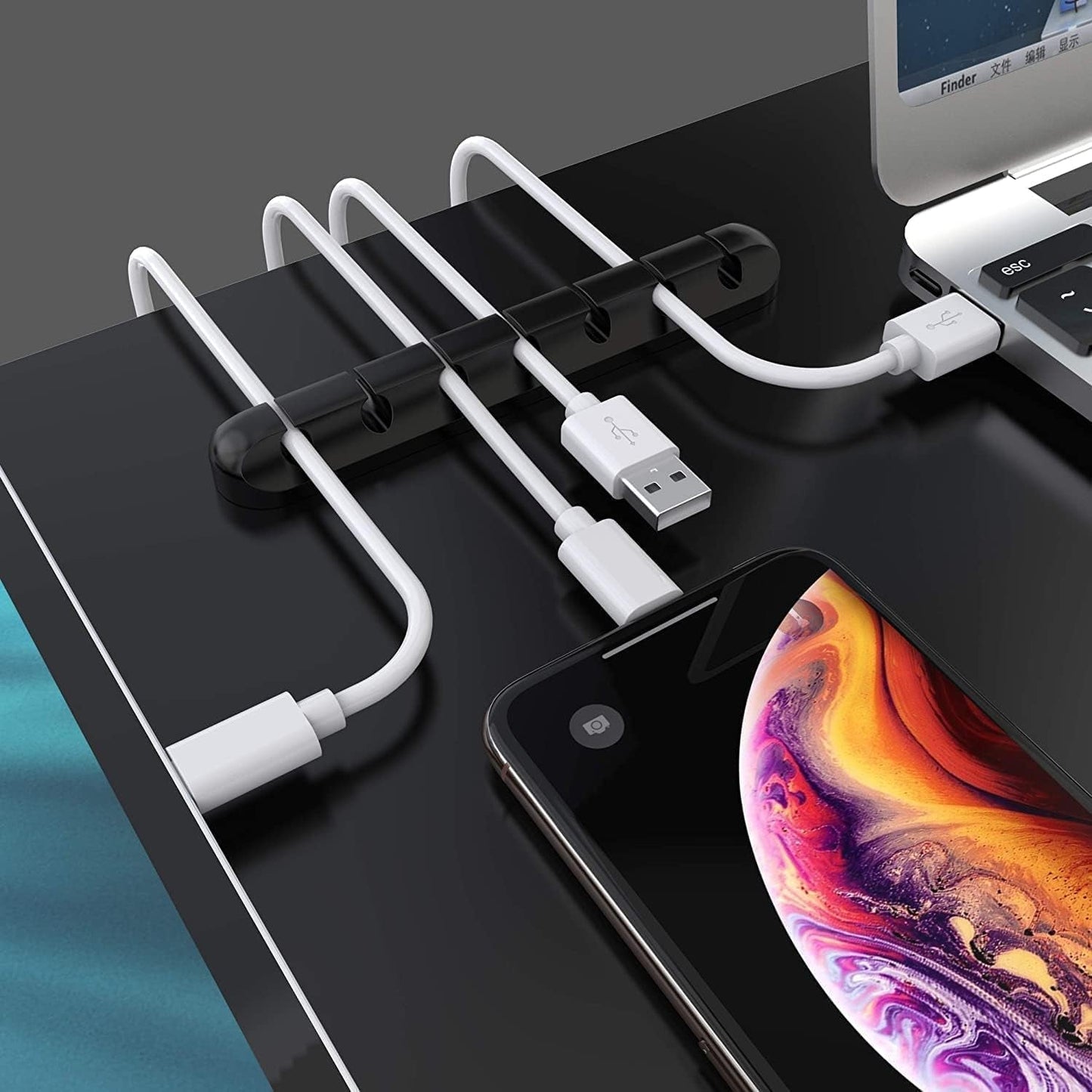 Silicone Cable Holder Clips (3 - Pack) | Self - Adhesive Desktop Cord Organizer for USB Charging & Power Cords, a high - quality from 1Nook