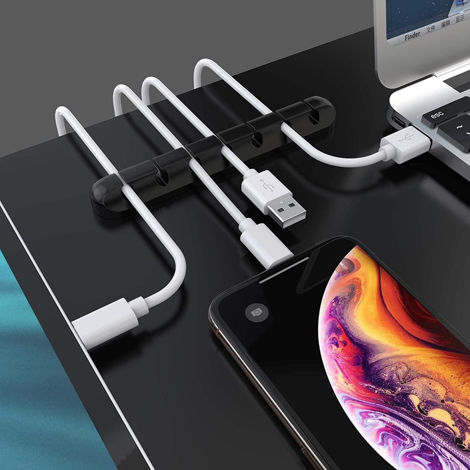 Silicone Cable Holder Clips (3 - Pack) | Self - Adhesive Desktop Cord Organizer for USB Charging & Power Cords, a high - quality from 1Nook