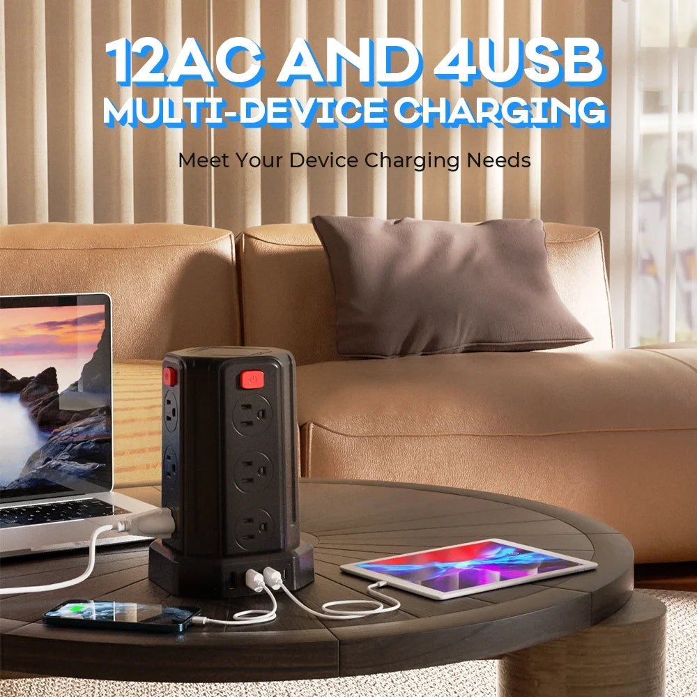SMALLRT Surge Protector Power Strip Tower | 12 Outlets, 4 USB Ports (1 USB - C) & 10ft Extension Cord, a high - quality from 1Nook