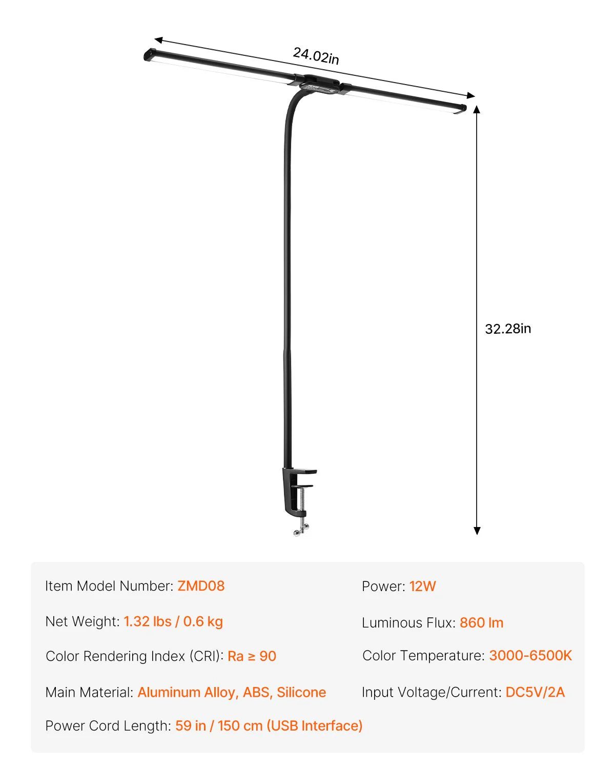 VEVOR Ultrawide Dual - Head LED Clamp Lamp | 360° Adjustable Task Light, a high - quality from 1Nook
