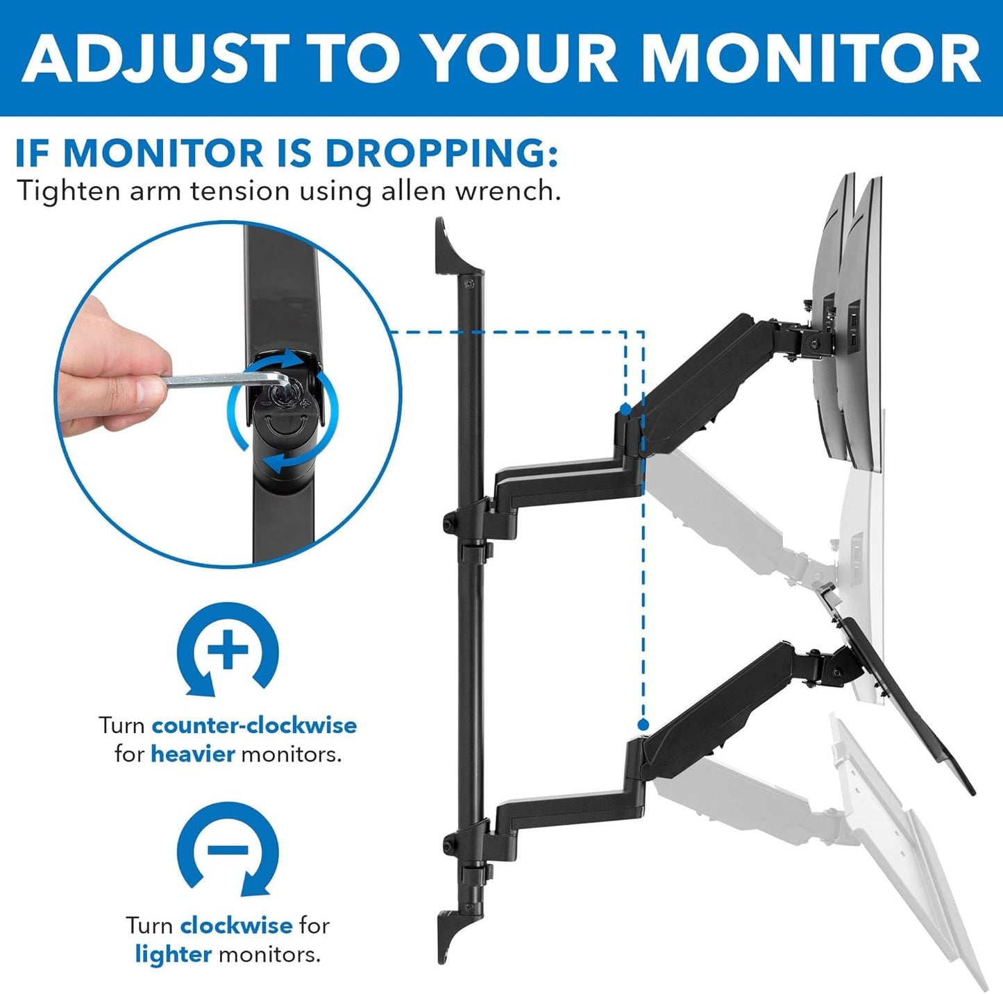 Wall - Mounted Floating Desk & Dual Monitor Workstation, Height Adjustable Full Motion Arms, Fits Two 32 Inch Computer Screens, a high - quality from 1Nook