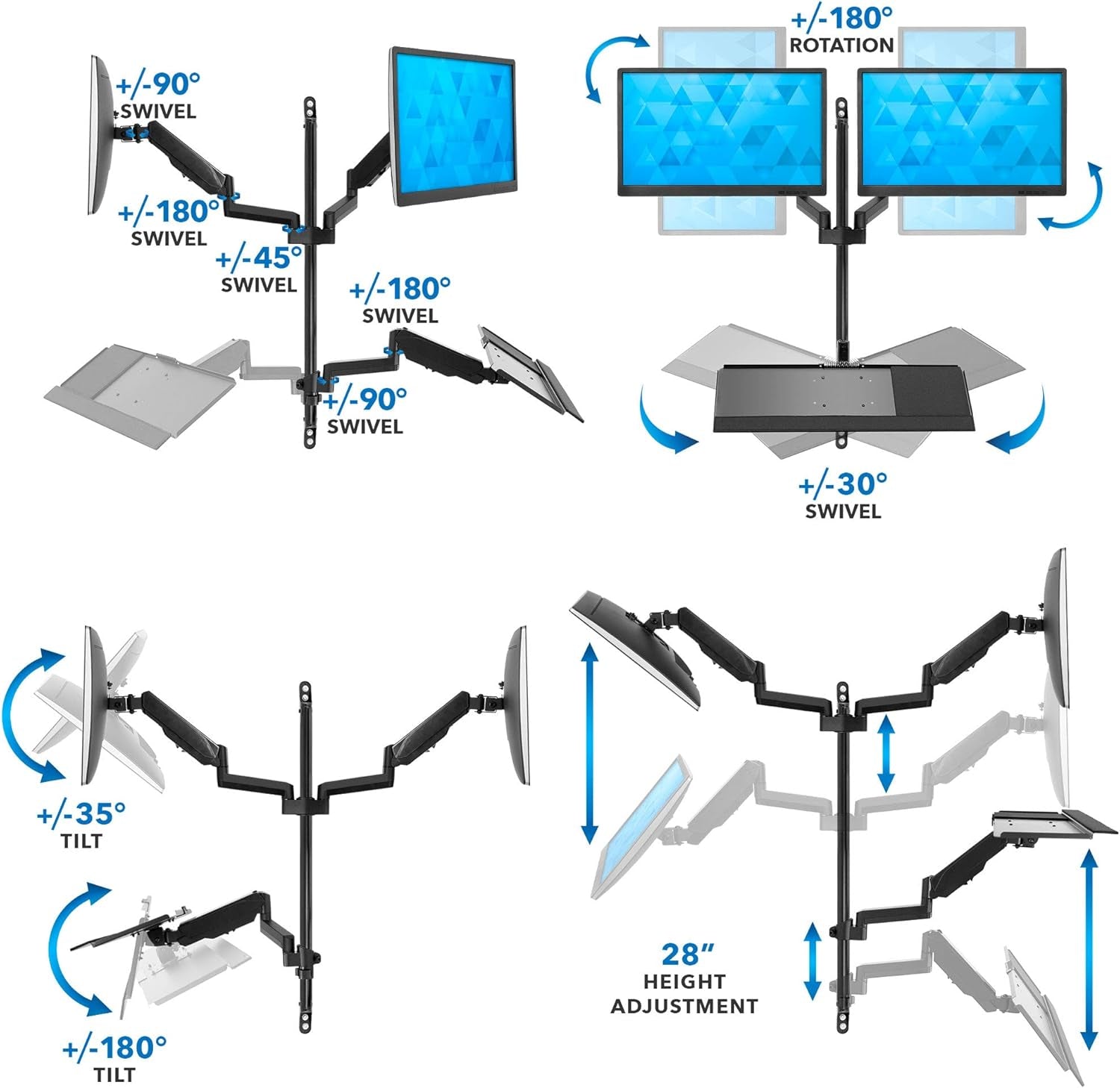 Wall - Mounted Floating Desk & Dual Monitor Workstation, Height Adjustable Full Motion Arms, Fits Two 32 Inch Computer Screens, a high - quality from 1Nook