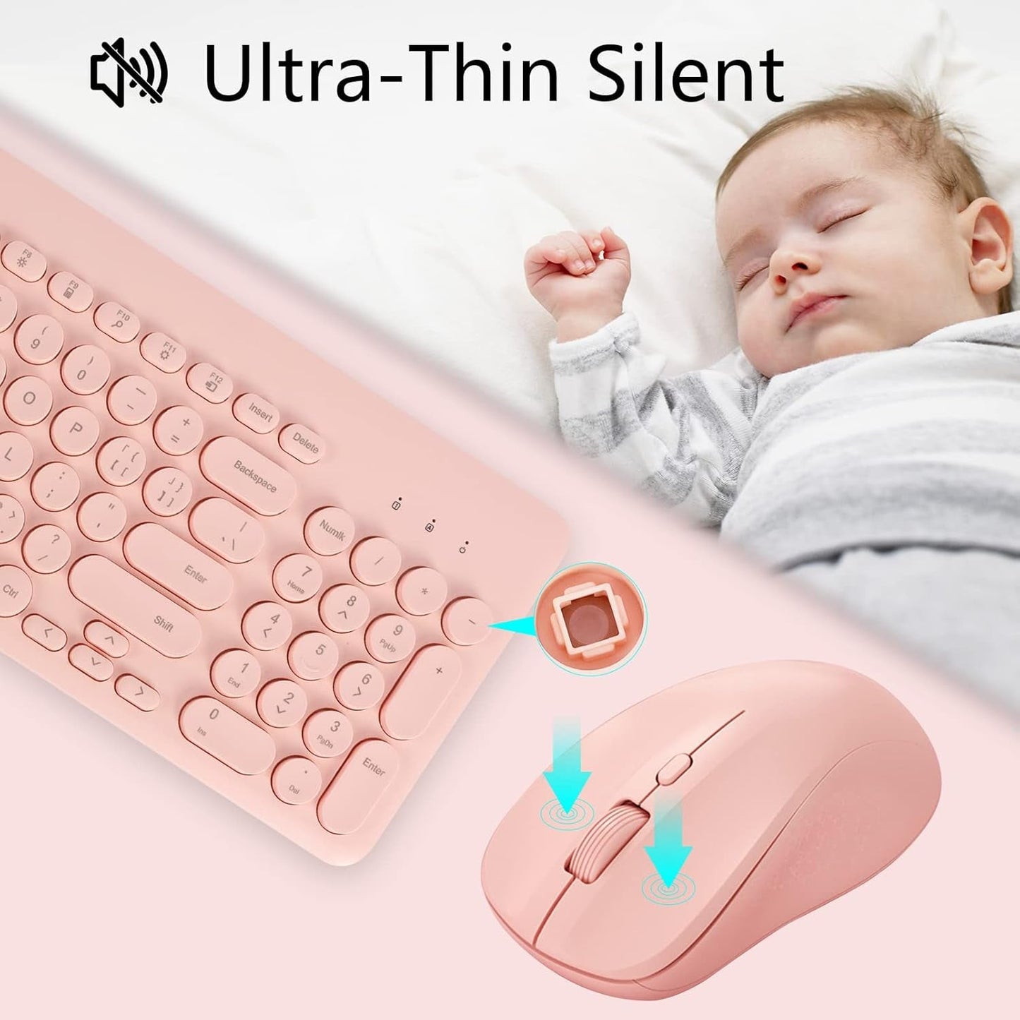 Wireless Keyboard & Mouse Combo | Pastel Pink 2.4G USB Ergonomic Full - Sized, a high - quality from 1Nook